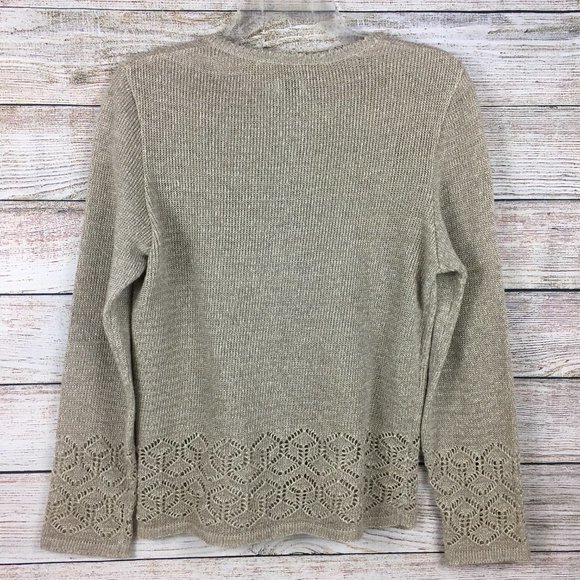 Natural Style Cardigan Sweater Linen Blend Open Weave Embellished - Picture 5 of 11